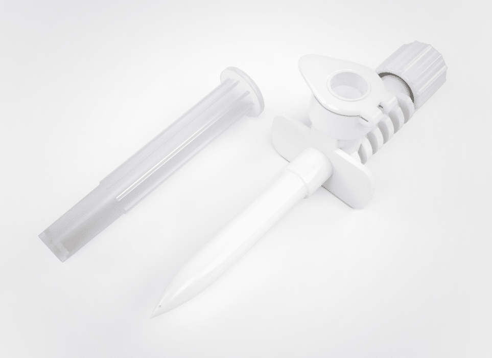 Spike mit Belüftung, Verbrauchsmaterial für eine Mehrfachverwendung für CT und MRT zum Einsatz im Rahmen des Day-Safe-Systems