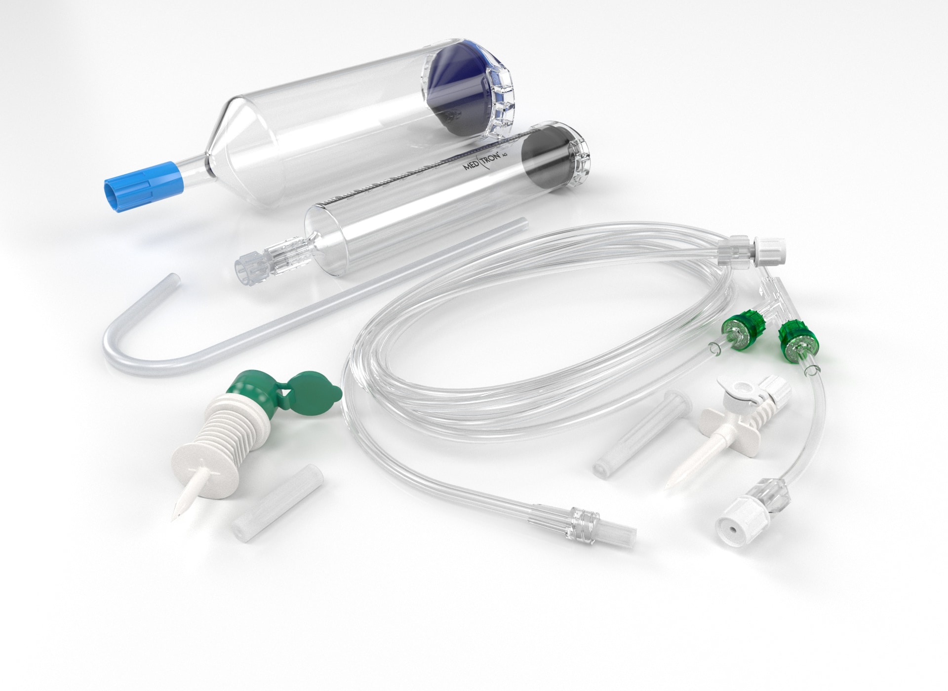 MR-SET ELS 65/200 ML- das Set an Verbrauchsmaterial für MRT bestehend aus 65ml Spritze, 200ml Spritze, Doppelkopf-Schlauchsystem, Spike mit Belüftung und Minispike grün Luer Lock